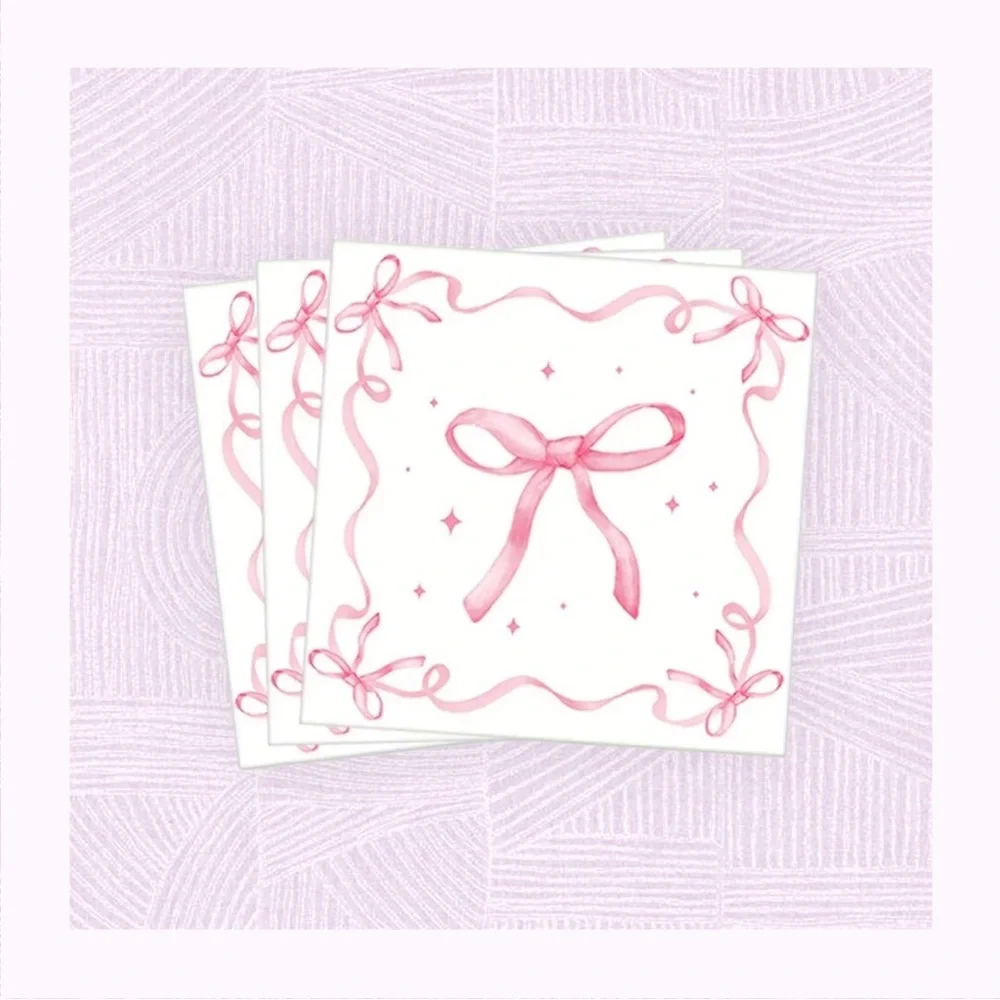 Pink Ribbon Bow Luncheon Party Napkins, 20-ct